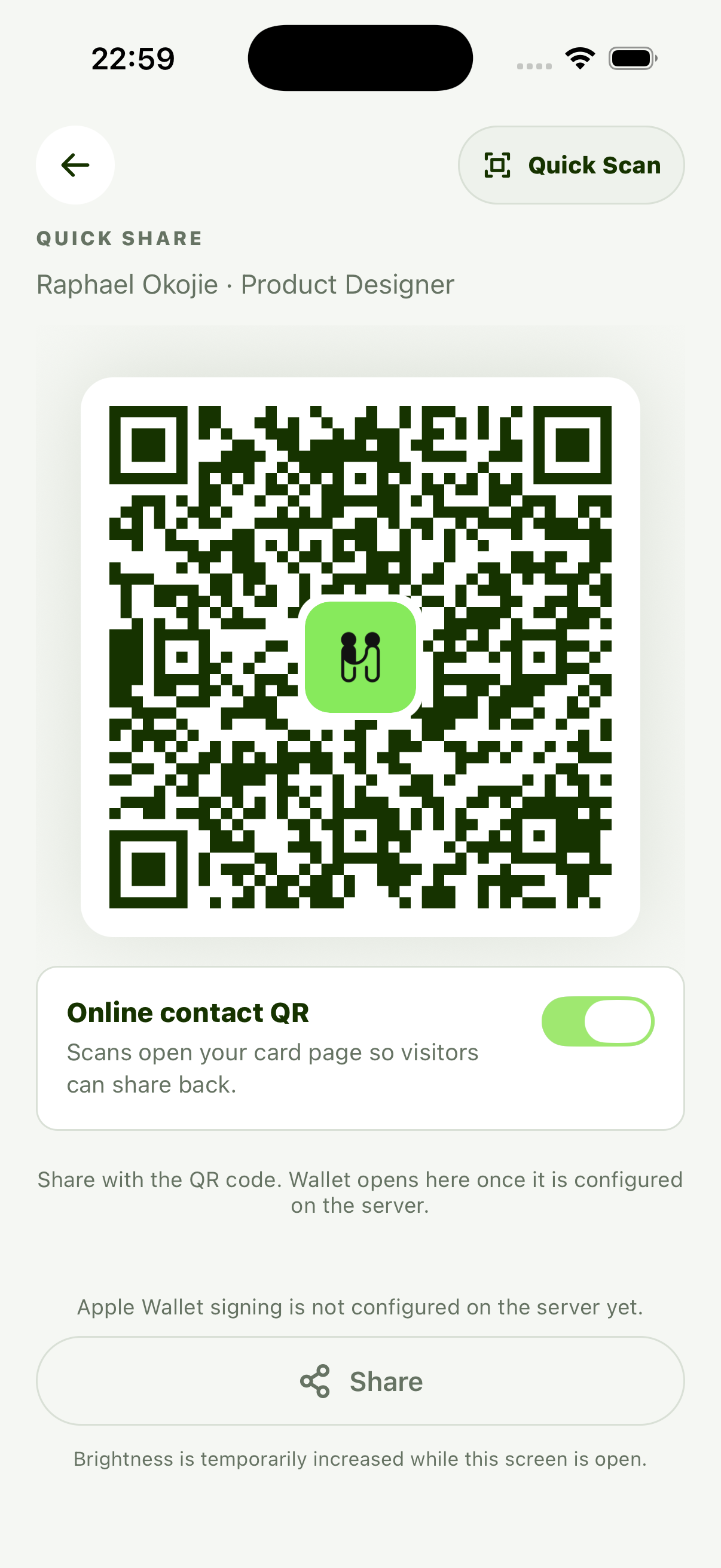 ehllo Quick Share screen running in the iPhone 17 Pro simulator